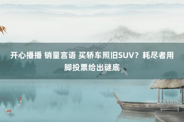 开心播播 销量言语 买轿车照旧SUV？耗尽者用脚投票给出谜底