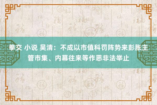 拳交 小说 吴清：不成以市值科罚阵势来彭胀主管市集、内幕往来等作恶非法举止