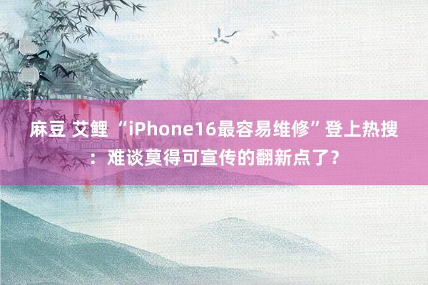 麻豆 艾鲤 “iPhone16最容易维修”登上热搜：难谈莫得可宣传的翻新点了？