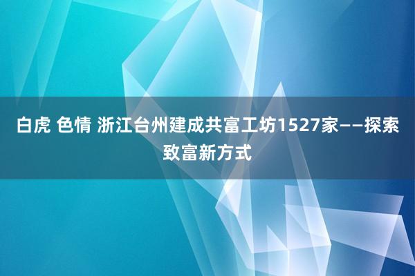 白虎 色情 浙江台州建成共富工坊1527家——探索致富新方式