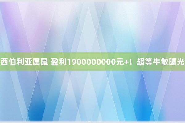 西伯利亚属鼠 盈利1900000000元+！超等牛散曝光