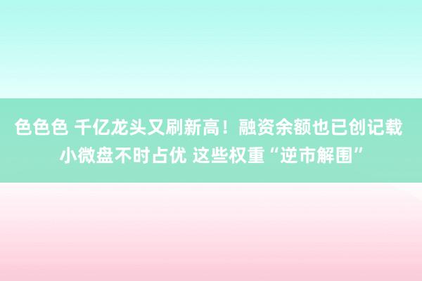 色色色 千亿龙头又刷新高！融资余额也已创记载 小微盘不时占优 这些权重“逆市解围”