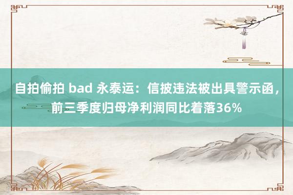 自拍偷拍 bad 永泰运：信披违法被出具警示函，前三季度归母净利润同比着落36%