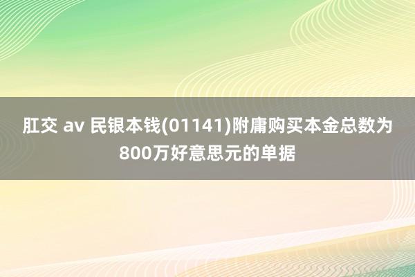 肛交 av 民银本钱(01141)附庸购买本金总数为800万好意思元的单据