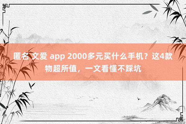 匿名 文爱 app 2000多元买什么手机？这4款物超所值，一文看懂不踩坑