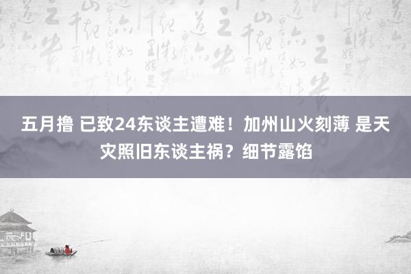 五月撸 已致24东谈主遭难！加州山火刻薄 是天灾照旧东谈主祸？细节露馅