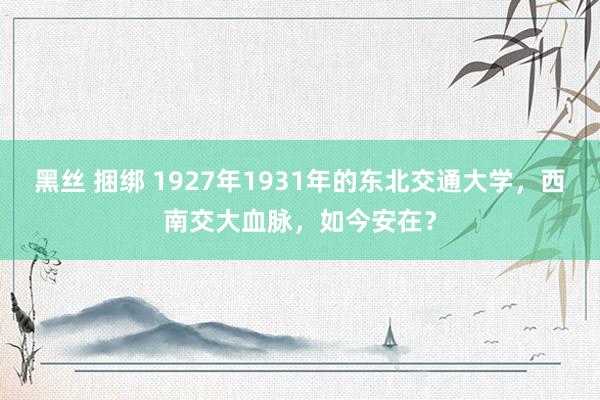 黑丝 捆绑 1927年1931年的东北交通大学，西南交大血脉，如今安在？